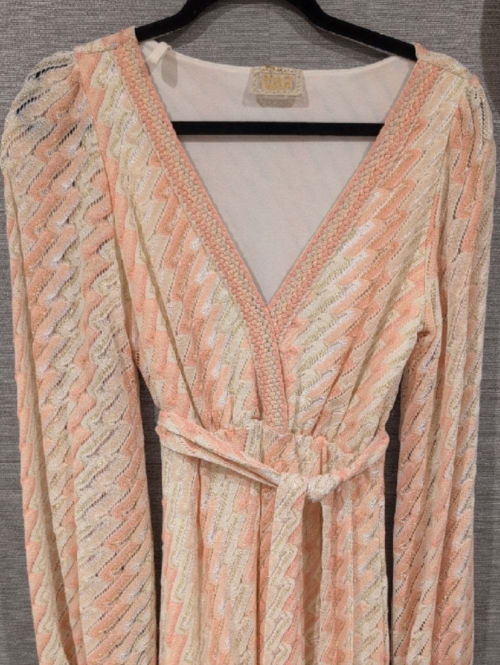 Peach Chevron Wrap Maxi Dress with Belt-Made in Italy
